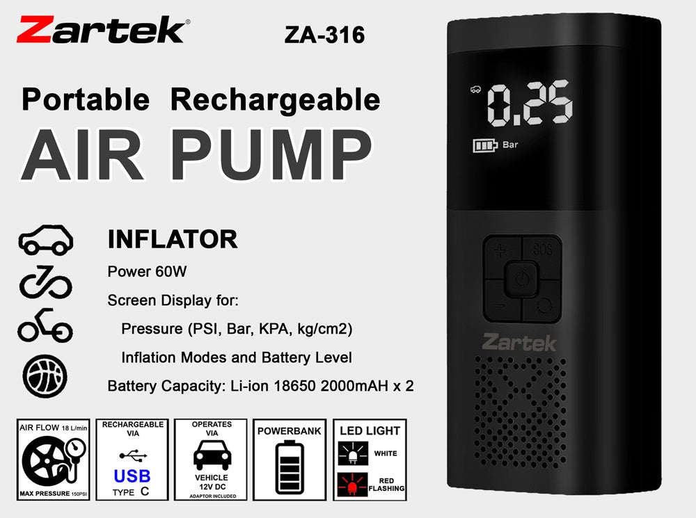 Zartek ZA-316 Rechargeable Air Pump
