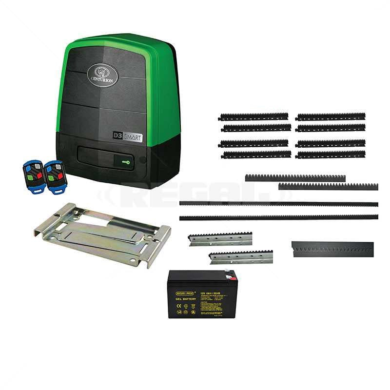 Centurion Sliding Gate Motor Kit D3 SMART 2 x Tx4 Rack Batt Base Plate