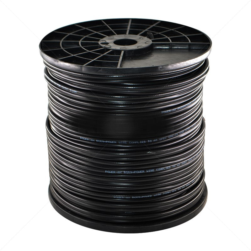 100m RG59 Power-X Black Coaxial Cable with Power Cord