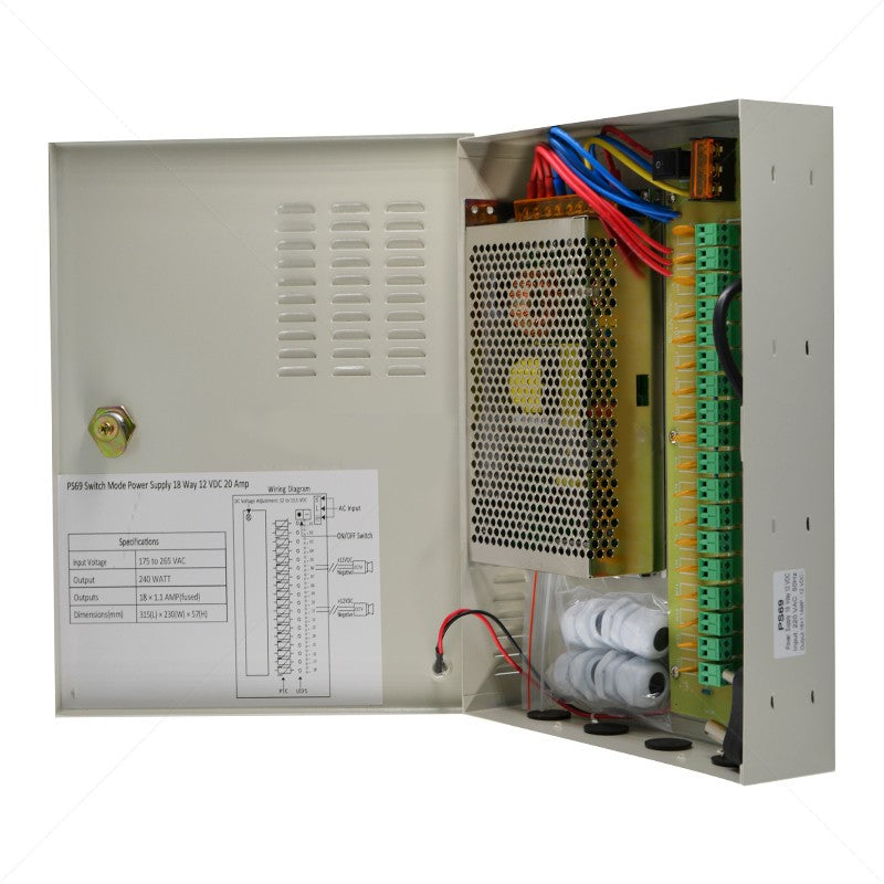 Securi-Prod CCTV Power Supply Distribution Box 18-Way 20Amp