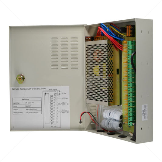 Securi-Prod CCTV Power Supply Distribution Box 18-Way 20Amp